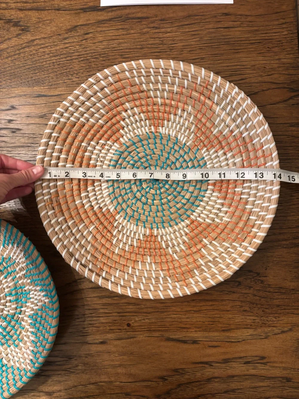 Set of 2 Handwoven Senegalese African Wall Baskets Turquoise Coral Boho Decor